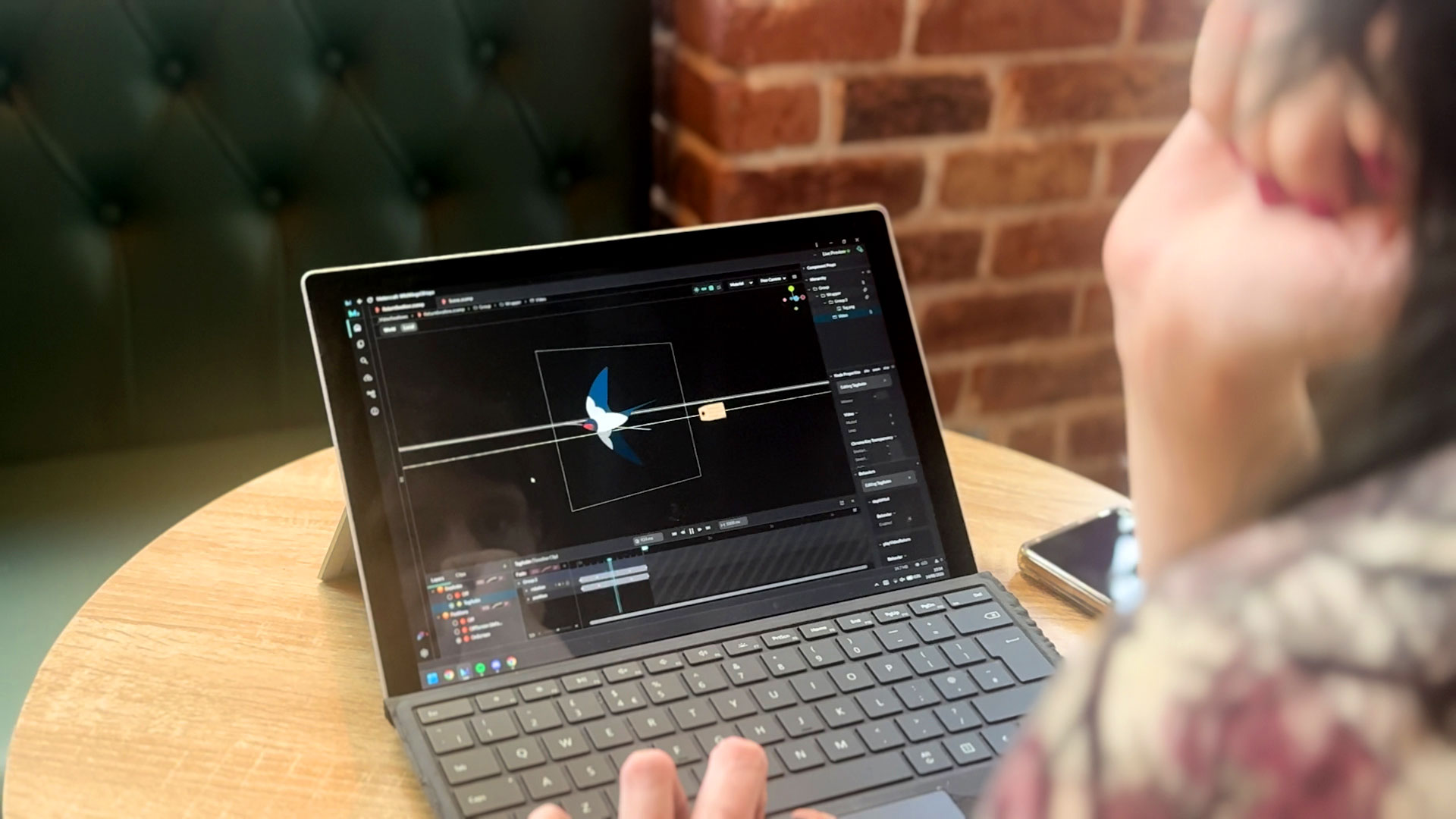 AR developer Tanya Parker animating a barn swallow in Mattercraft at her studio desk.